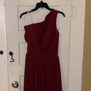 Wine colored floor length one shoulder bridesmaid/ formal dress